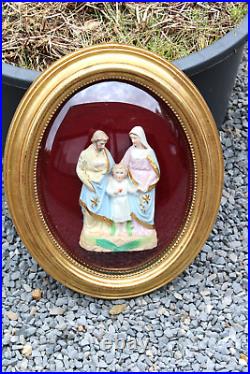 Antique Religious holy family bisque statue porcelain wall plaque