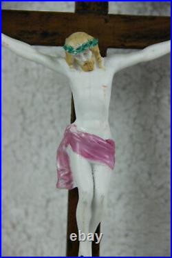 Antique Religious vieux paris porcelain Crucifix Cross christ Angels mary