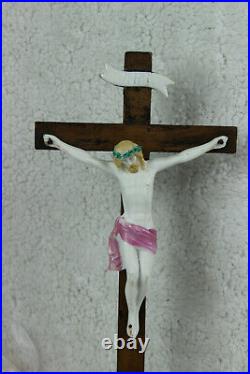 Antique Religious vieux paris porcelain Crucifix Cross christ Angels mary