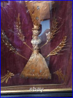 Antique Religious wall plaque convex glass 19thc decoration