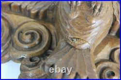 Antique Religious wood carved church holy spirit bird wall figurine plaque rare