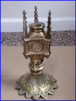 Antique Religous Gold Brass Gothic Church Altar Candlestick Holder USED
