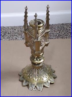 Antique Religous Gold Brass Gothic Church Altar Candlestick Holder USED