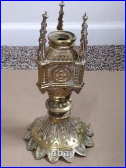 Antique Religous Gold Brass Gothic Church Altar Candlestick Holder USED Antique Religous Gold Brass Gothic Church Altar Candlestick Holder USED