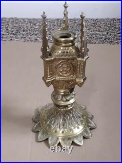 Antique Religous Gold Brass Gothic Church Altar Candlestick Holder USED