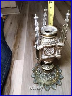 Antique Religous Gold Brass Gothic Church Altar Candlestick Holder USED