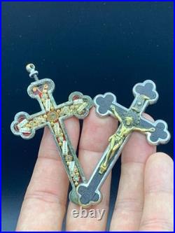 Antique? Reliquary 10 Saints Relics Religious Pectoral Crucifix Cross Pendant