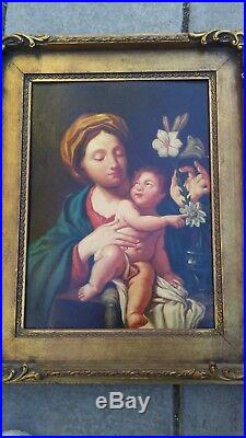 Antique Retablo Madonna and Child Oil Painting on Copper in the Baroque Style