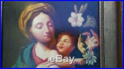 Antique Retablo Madonna and Child Oil Painting on Copper in the Baroque Style