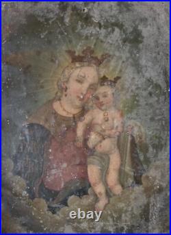 Antique Retablos Religious Figures Oil on Tin