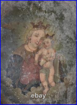 Antique Retablos Religious Figures Oil on Tin