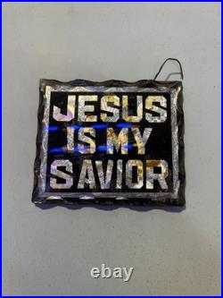 Antique Reverse Glass Scallop Glass Jesus Saves Religious Advertising