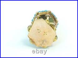 Antique Ritual Bath 14k Yellow Gold Turquoise Beads Pendant Charm