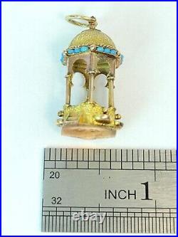 Antique Ritual Bath 14k Yellow Gold Turquoise Beads Pendant Charm