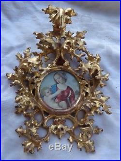 Antique Rococo Gold Gilt Italian Florentine Wood Frame Religious Print Estate