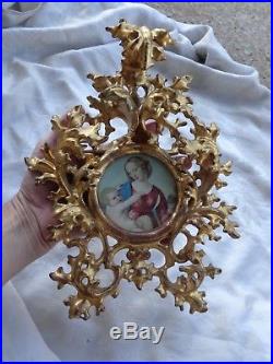 Antique Rococo Gold Gilt Italian Florentine Wood Frame Religious Print Estate