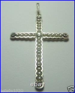 Antique Rose Diamond Pearl Cross Platinum 18K Deco Vintage Religious Necklace