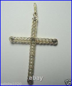 Antique Rose Diamond Pearl Cross Platinum 18K Deco Vintage Religious Necklace