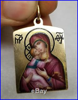 Antique Russian 14kt Gold Enamel Hallmarked Faberge Religious Icon Madonna