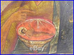 Antique Russian Orthodox religious icon St John The Baptist holding cup Christ