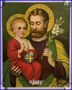 Antique ST. JOSEPH Sacred Heart Of Jesus Lithograph Poster Print 16 x 20 Antique ST. JOSEPH Sacred Heart Of Jesus Lithograph Poster Print 16 x 20