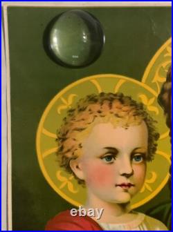 Antique ST. JOSEPH Sacred Heart Of Jesus Lithograph Poster Print 16 x 20