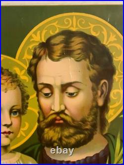 Antique ST. JOSEPH Sacred Heart Of Jesus Lithograph Poster Print 16 x 20