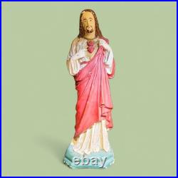 Antique Sacred Heart Of Jesus Statue 21 Painted Plaster Religious Statuary