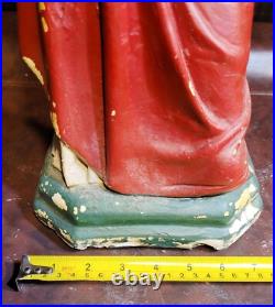 Antique Sacred Heart Of Jesus Statue 21 Painted Plaster Religious Statuary
