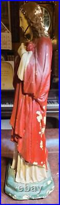 Antique Sacred Heart Of Jesus Statue 21 Painted Plaster Religious Statuary