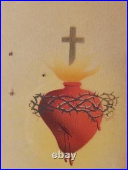 Antique Sacred Heart of Jesus Hand-Colored Engraving Framed 19th Century Gauche