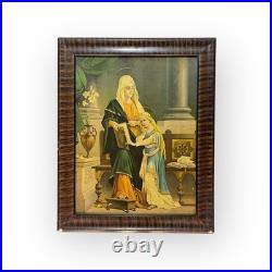 Antique Saint Anne and Young Virgin Mary Lithograph Framed Religious Art 25x31