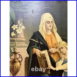 Antique Saint Anne and Young Virgin Mary Lithograph Framed Religious Art 25x31