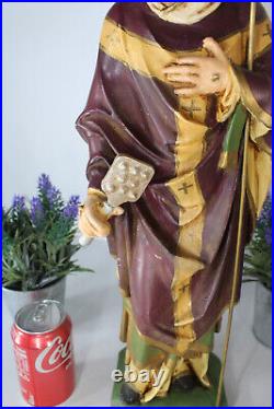 Antique Saint BLASIUS bishop chalk figurine statue religious