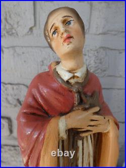 Antique Saint Carolus borromeus ceramic chalk statue figurine religious