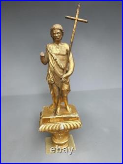 Antique Saint John baptist sculpture statue wood gold gilt 19thc religious