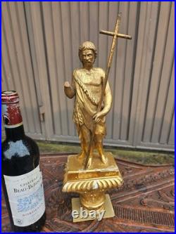 Antique Saint John baptist sculpture statue wood gold gilt 19thc religious