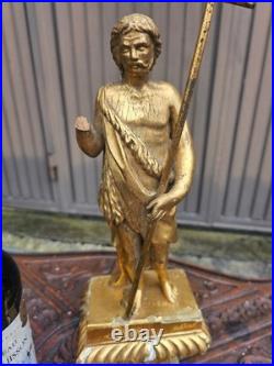 Antique Saint John baptist sculpture statue wood gold gilt 19thc religious