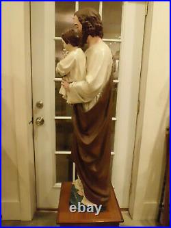 Antique Saint Joseph w Child Jesus Church Religious Statue Hand Carved Wood 46