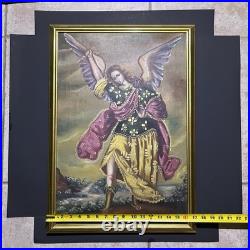 Antique Saint Michael Archangel Cusco School Original Oil on Canvas 17 x 25
