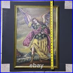 Antique Saint Michael Archangel Cusco School Original Oil on Canvas 17 x 25