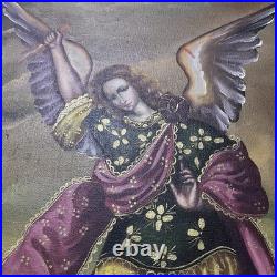 Antique Saint Michael Archangel Cusco School Original Oil on Canvas 17 x 25