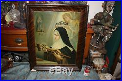 Antique Saint Rita Painting Print-Jesus Christ Religious Christianity-Framed