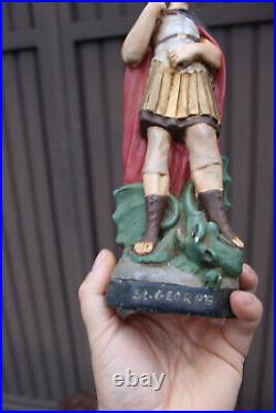 Antique Saint george slaying dragon ceramic chalk statue saint religious