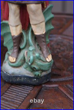 Antique Saint george slaying dragon ceramic chalk statue saint religious