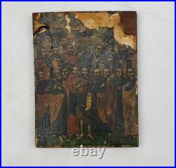 Antique Saints Icon Cathedral 19th Century Wood Panel 5.1x3.9 Religious Art Antique Saints Icon Cathedral 19th Century Wood Panel 5.1x3.9 Religious Art