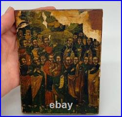 Antique Saints Icon Cathedral 19th Century Wood Panel 5.1x3.9 Religious Art Antique Saints Icon Cathedral 19th Century Wood Panel 5.1x3.9 Religious Art