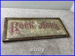 Antique Sampler Needlework Rock Of Ages Motto Wooden Framed Religious Victorian