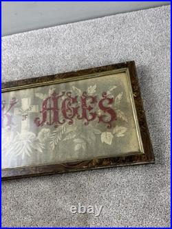 Antique Sampler Needlework Rock Of Ages Motto Wooden Framed Religious Victorian