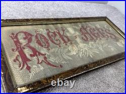 Antique Sampler Needlework Rock Of Ages Motto Wooden Framed Religious Victorian